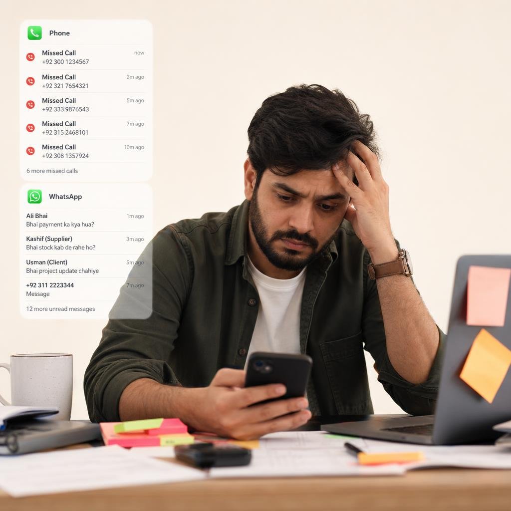 Overwhelmed business owner before AI automation